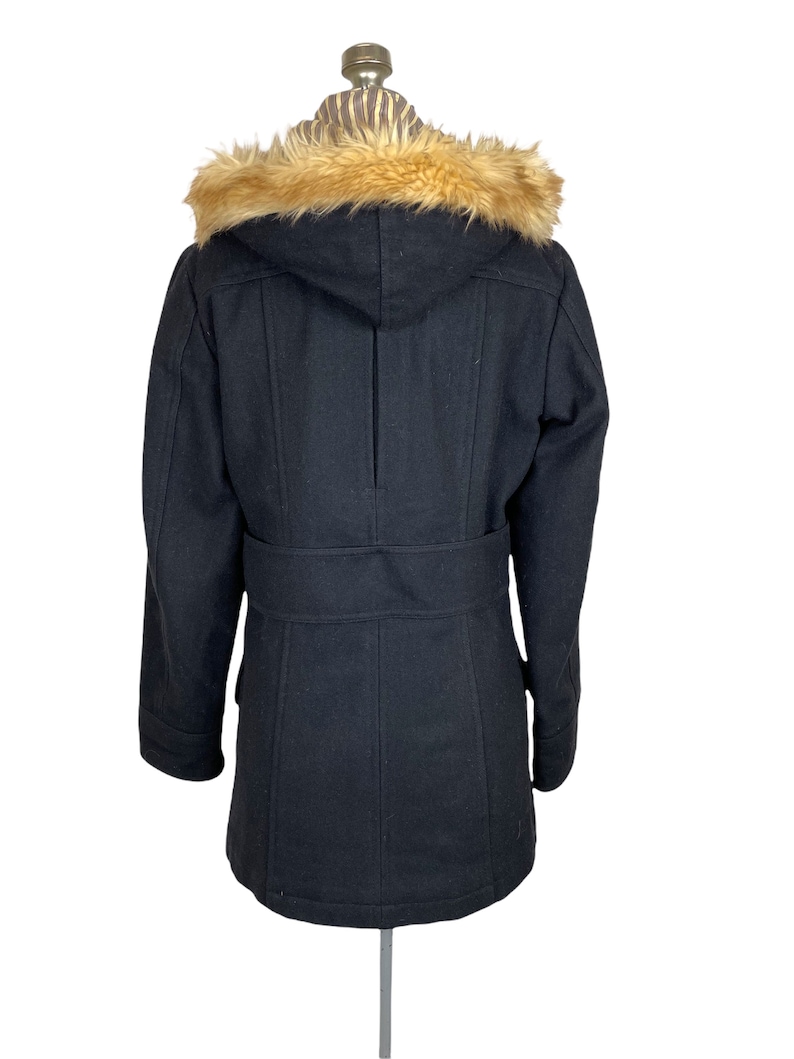 Black Wool Pea Coat With Hood and Wood Buttons Size S/M Etsy