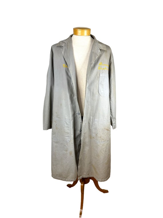 1950s 60s Gray Duster Coat Workwear Protective Jacket General