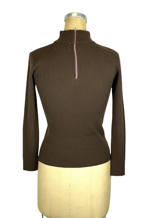 1970s Brown Ribbed Turtleneck Neck 