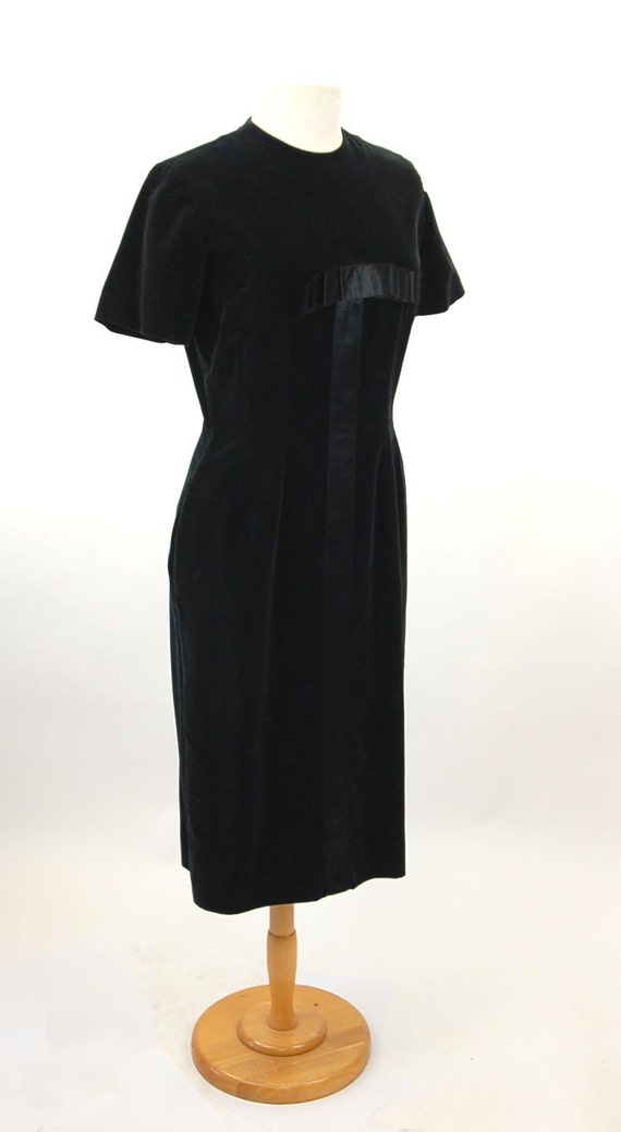 1960s velvet dress Bobbie Brooks satin bow wiggle… - image 4