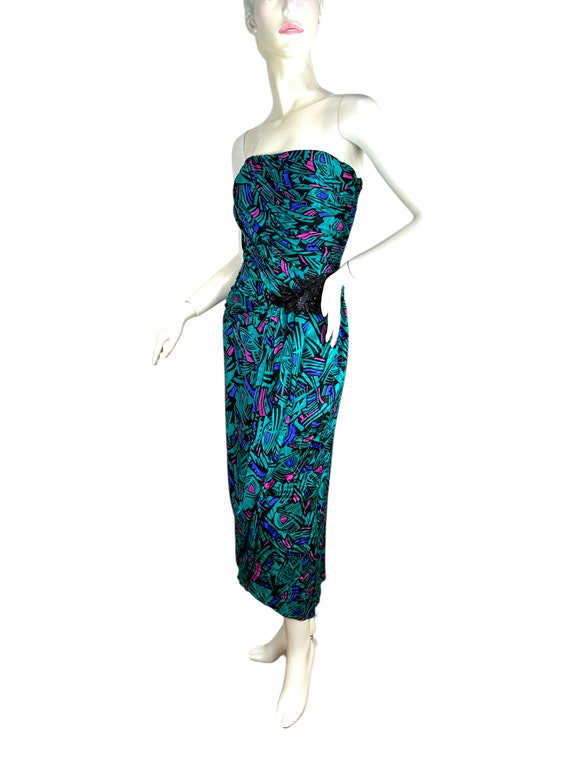 1980s silk gown strapless jewel tone Size 6 by A.… - image 8