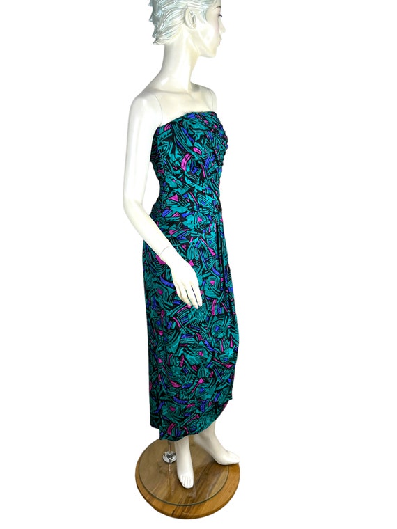 1980s silk gown strapless jewel tone Size 6 by A.… - image 5