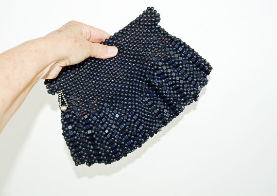 navy blue beaded clutch bag