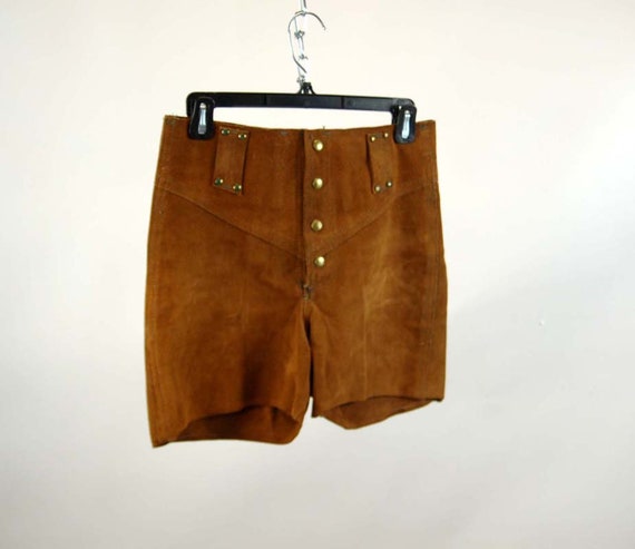 1970s leather shorts suede hot pants snap front br