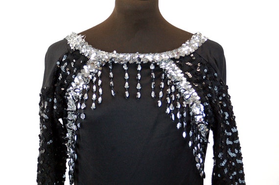 1980s dance costume leotard black silver sequin b… - image 2
