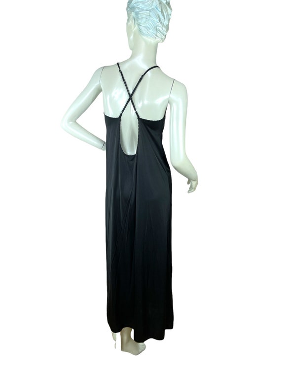 1970s black nightgown slip dress with open back b… - image 2