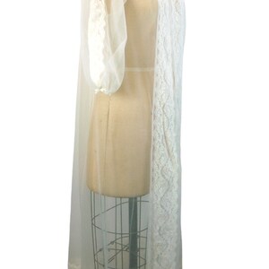 1950s 60s Sheer Robe White Nylon Chiffon With Lace and Puffed Sleeves ...