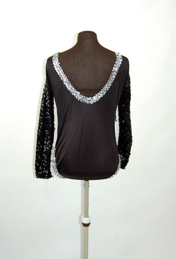 1980s dance costume leotard black silver sequin b… - image 4