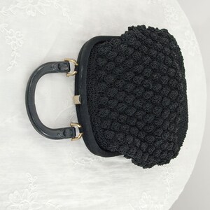 1950s black crocheted handbag by Ritter framed purse plastic faux buckled handle image 3