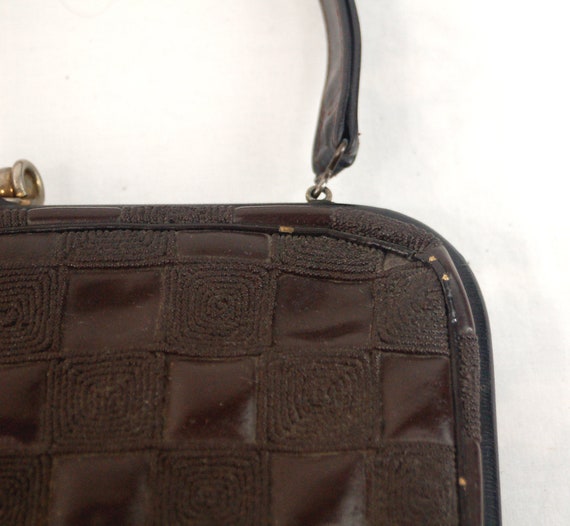 1960s handbag texturized checkered brown vinyl fa… - image 6