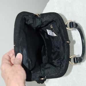 1950s black crocheted handbag by Ritter framed purse plastic faux buckled handle image 6