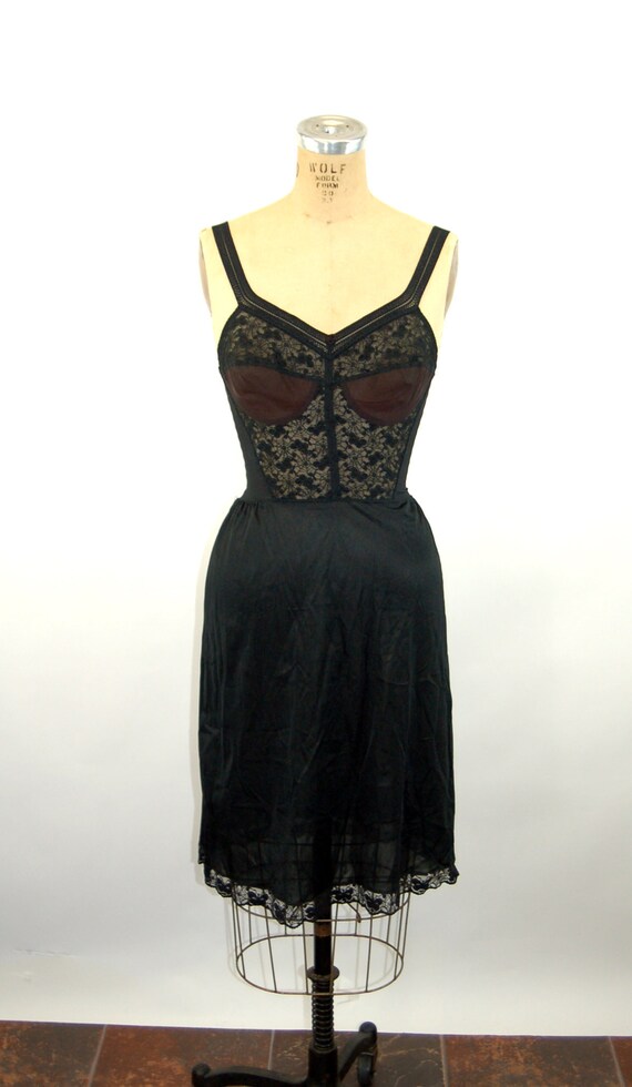 1960s slip with bra longline bra and slip black s