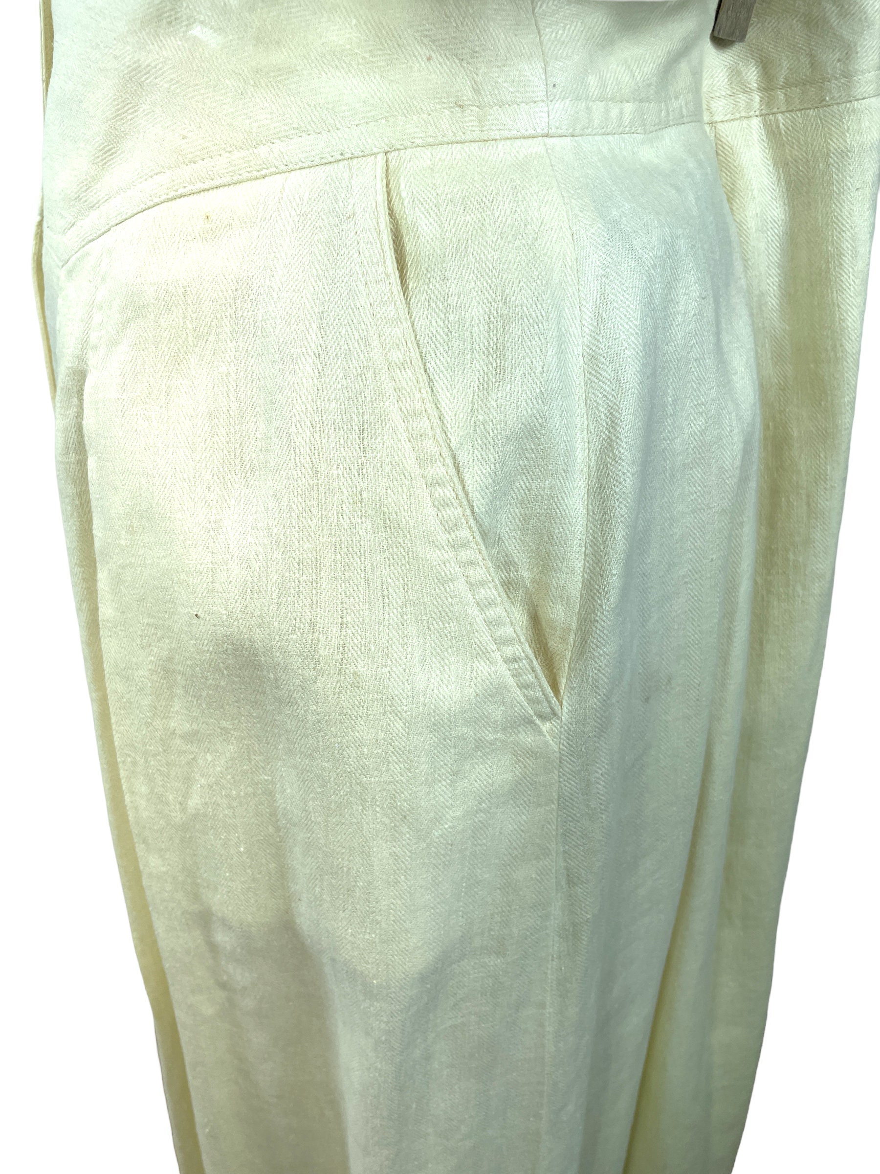 1980s 90s Cream Linen High Waist Pleated Midi Skirt Size L - Etsy