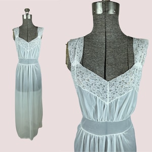1960s white sheer nylon and lace nightgown Size S