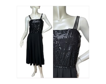 1970s black dress with sequin bodice by Kappi Size S