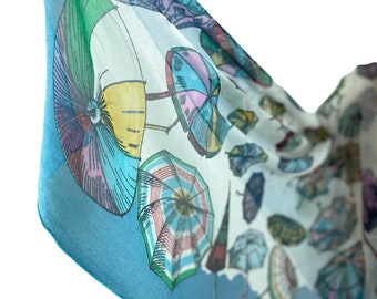 1960s silk scarf with umbrellas and parasols 34" x 33"