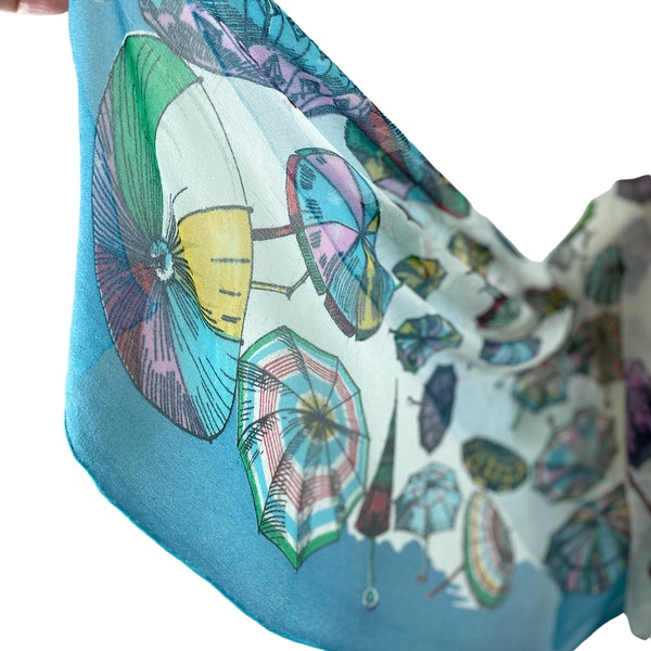 1960s silk scarf with umbrellas and parasols 34" x 33"