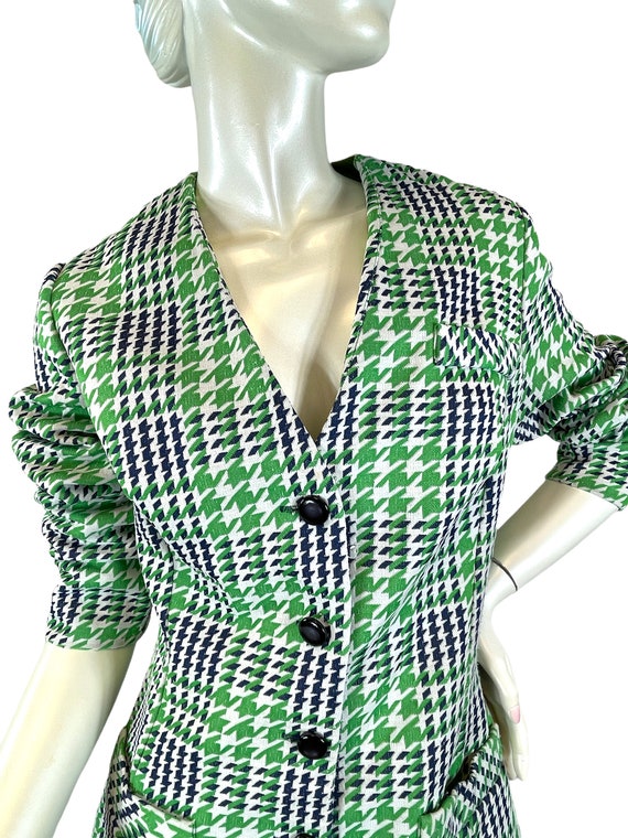 1970s pant suit green plaid blazer and flared pants b… - Gem