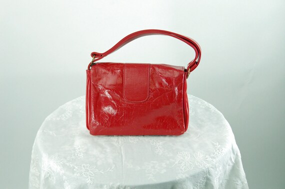 1960s red purse handbag shoulder bag faux leather… - image 2