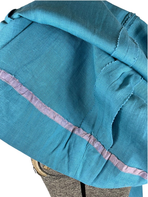 Early 1950s teal linen dress with dolman sleeves … - image 7