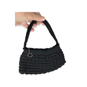 1940s black cord purse with double handles zipper top