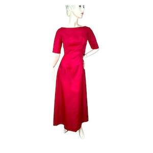 1960s raspberry gown with attached jacket and empire waist by House of Bianchi Size S