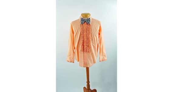 1970s men's tuxedo shirt peach ruffled dress shirt