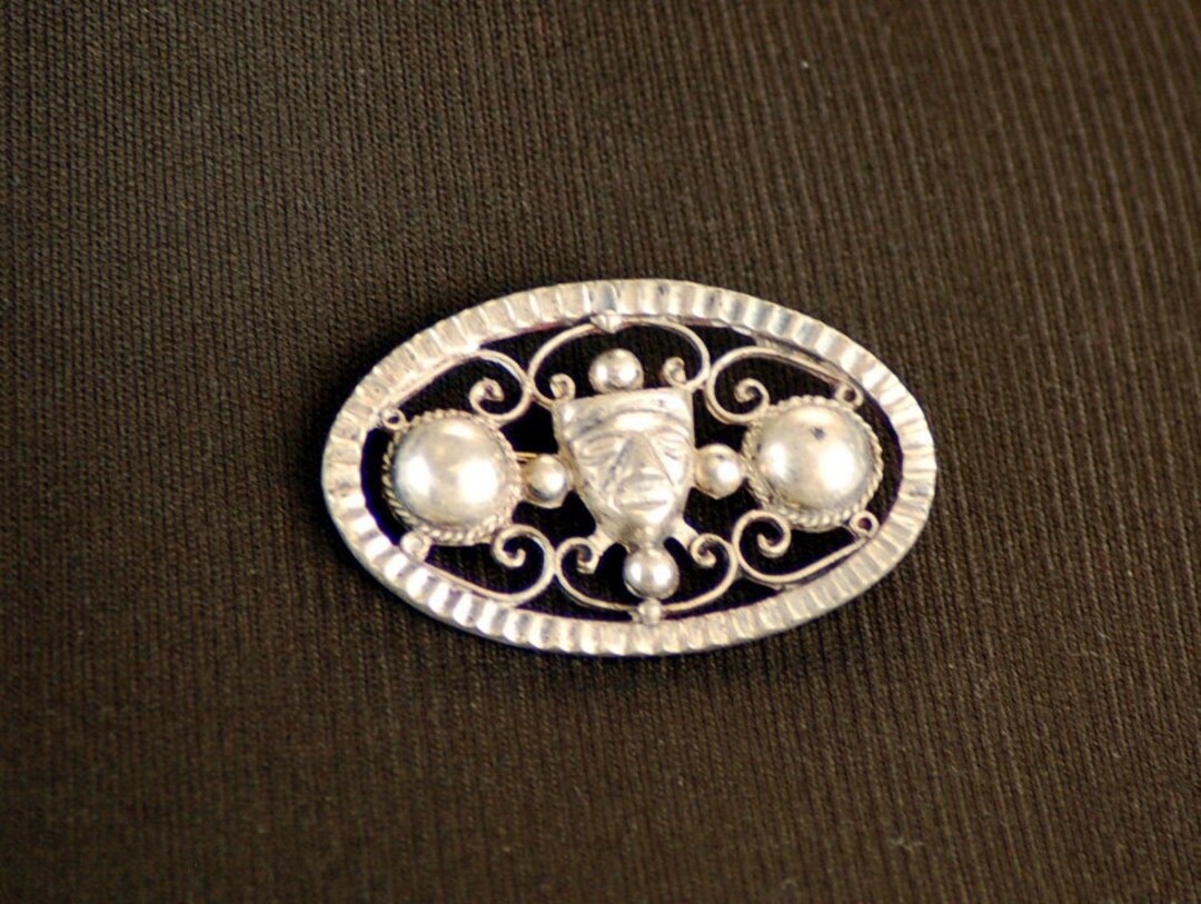 Vintage Mexican Sterling Silver Brooch Aztec or Mayan Warrior Silver ...