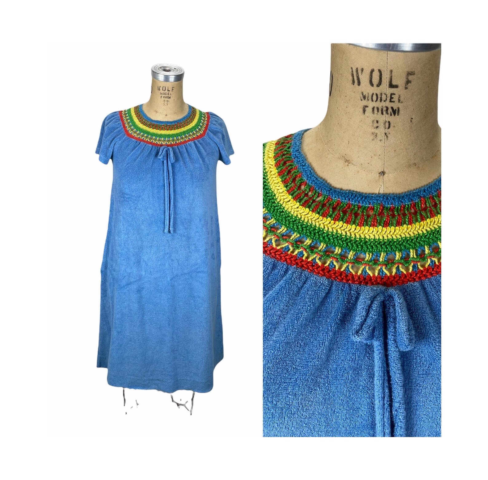 1970s Terry Cloth Dress Cover up Blue With Woven Multicolored Etsy