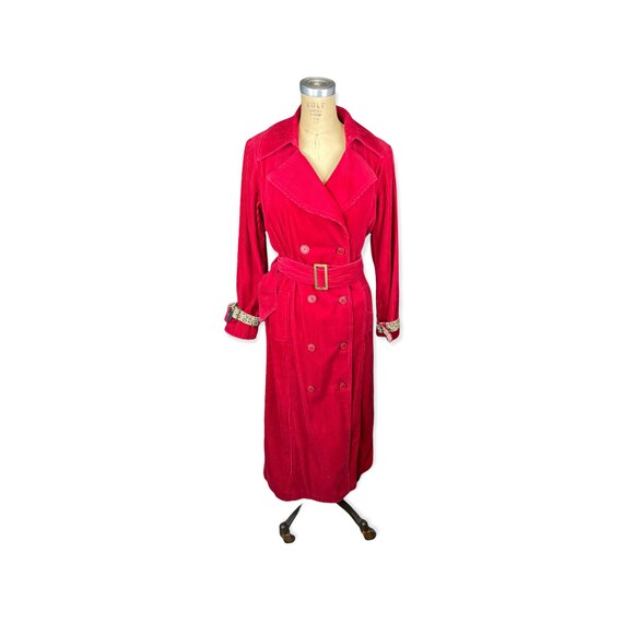 1990s red corduroy trench coat by Newport News Si… - image 9