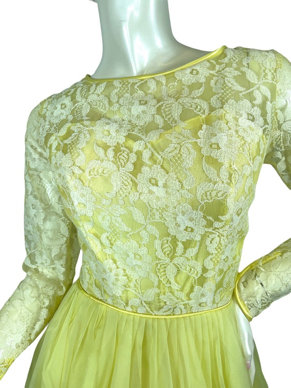 1960s yellow dress lace and chiffon bridesmaid pa… - image 4