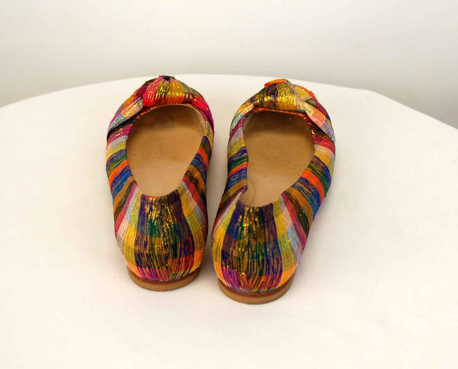 stuart weitzman shoes ballet flats plaid fabric metallic gold size 7 m 1980s shoes
