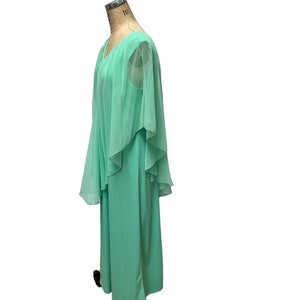 1970s mint green formal maxi gown with sheer cape Plus Size image 6