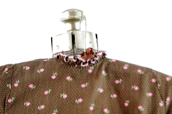 1970s girls calico dress brown pink floral pleate… - image 4