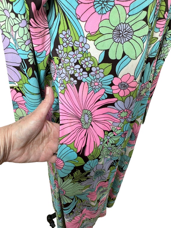 1960s nylon floral flower power maxi dress zip fr… - image 7