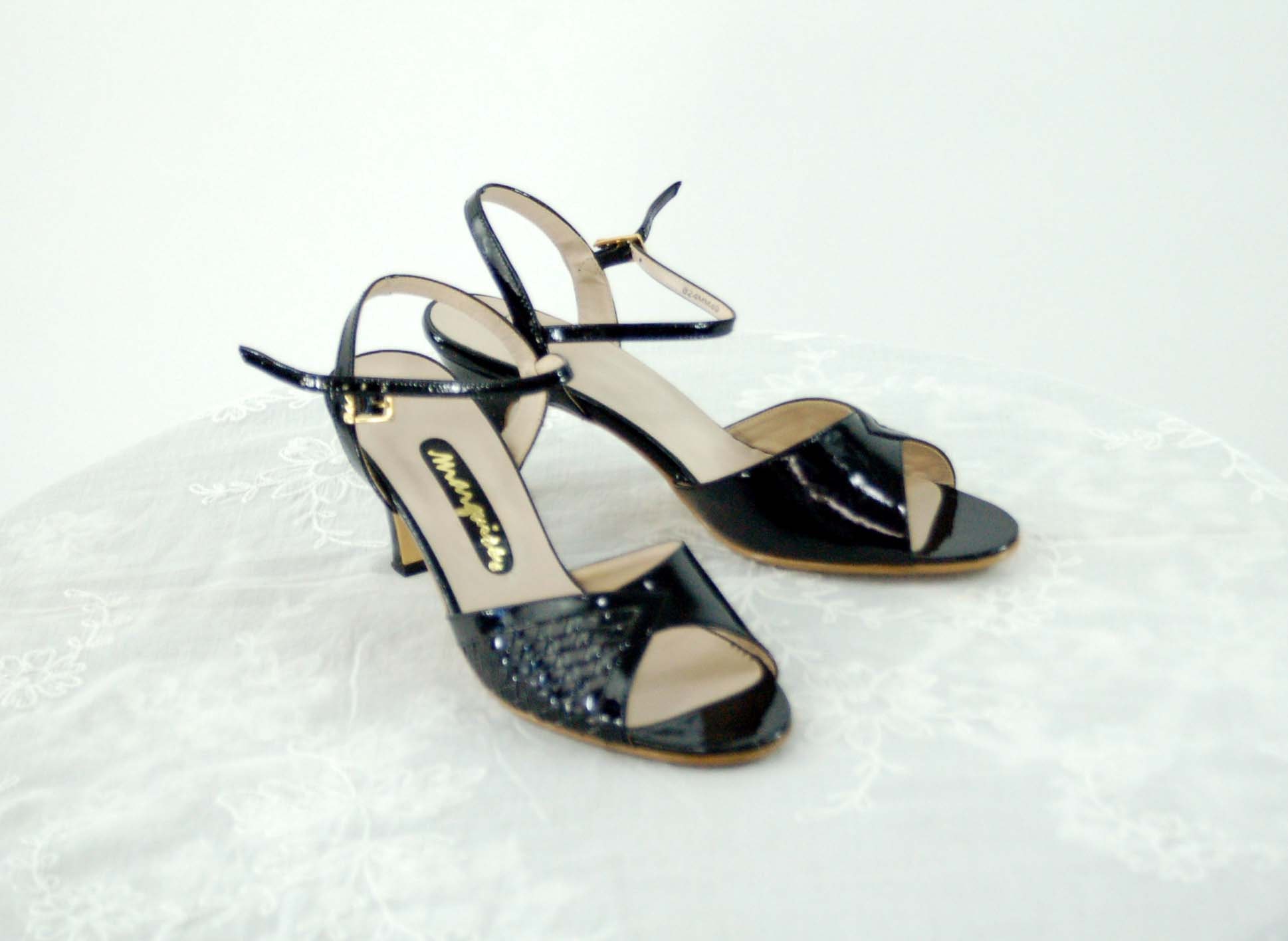 1980s Black Patent Leather Woven Slingback Peep Toe Sandals by - Etsy
