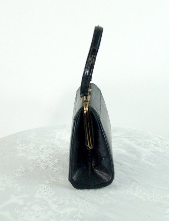 1950s 60s lizard skin handbag black small purse b… - image 4