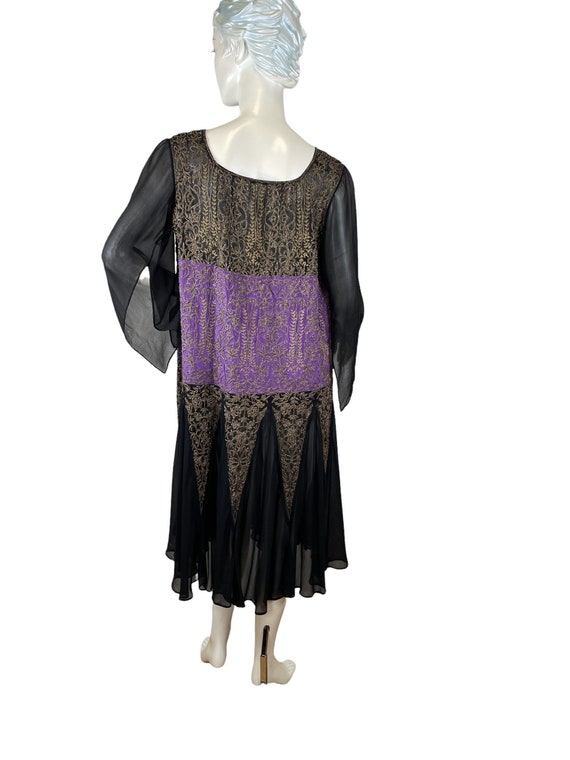 1920s silk chiffon dress black purple with gold b… - image 2