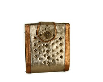 1980s metallic clutch wallet purse with studs