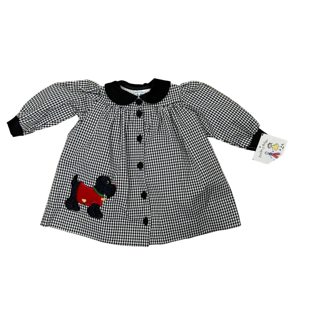 Scottie Dog Dress Black White Checked With Matching Hair Bow Size 18M