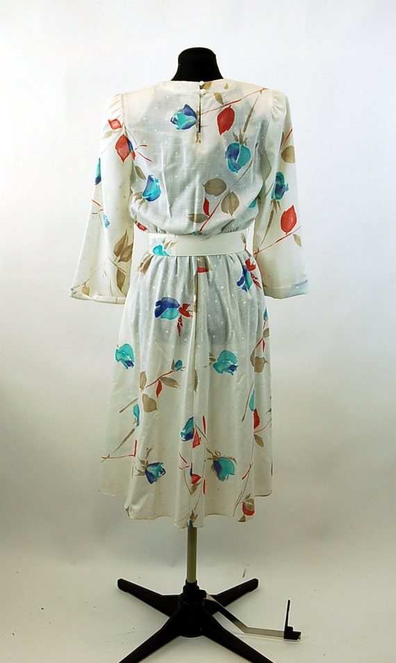 1980s dress floral tulips full skirt with pockets… - image 3