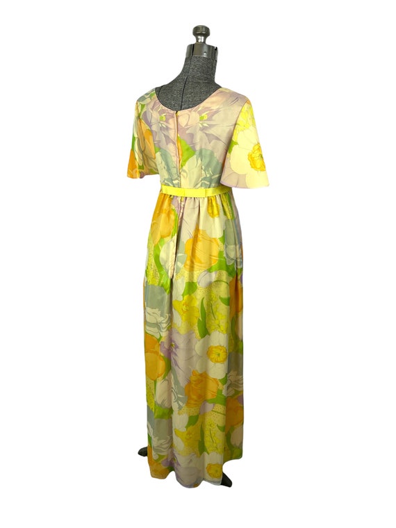 1960s floral maxi dress with angel sleeves yellow… - image 3