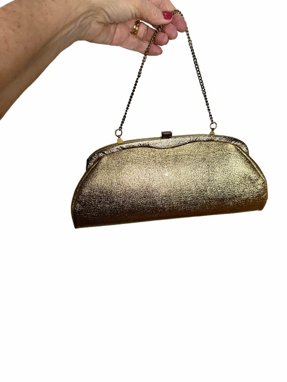 1960s gold lame' purse with chain handle - image 1