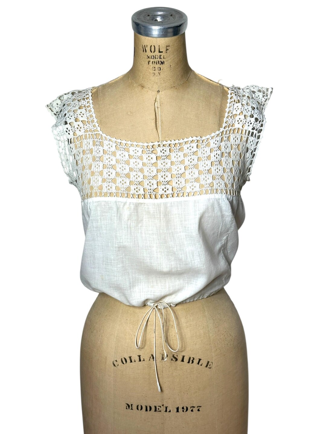 1910s Edwardian Corset Cover Chemise Top With Crochet Yoke