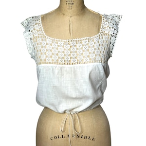 1910s Edwardian corset cover chemise top with crochet yoke Size M