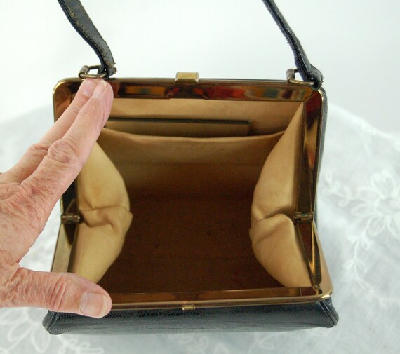 1950s 60s lizard skin handbag black small purse b… - image 7