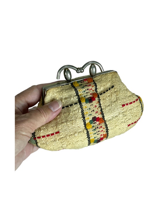Antique hand woven purse with unique kiss clasp