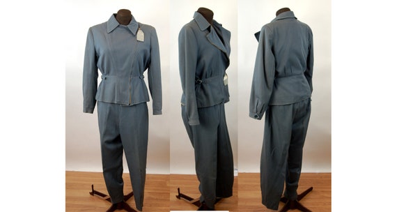 1940s womens ski suit gray gabardine wool zip out