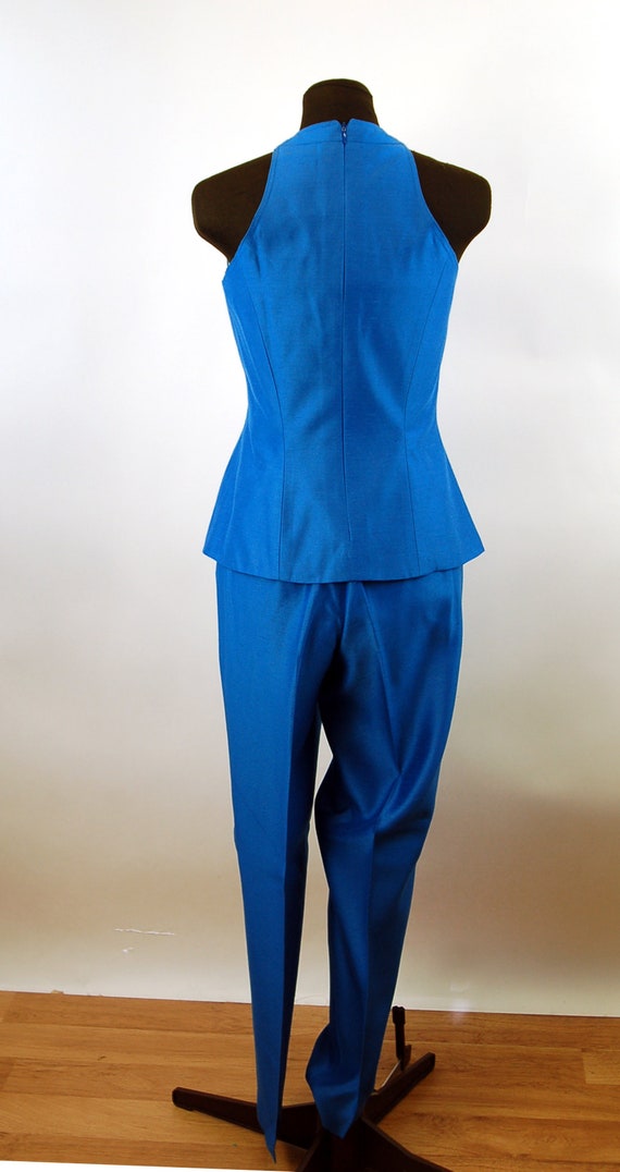 1990s pant suit royal blue tunic and slim pants w… - image 4