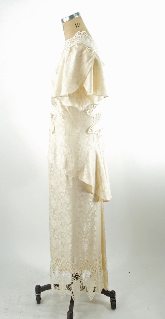 1980s does 1910s ivory silk jacquard dress with l… - image 3